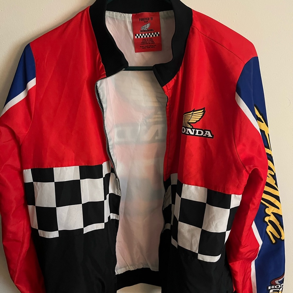 Forever 21 Red and Black Checkered Bomber Jacket